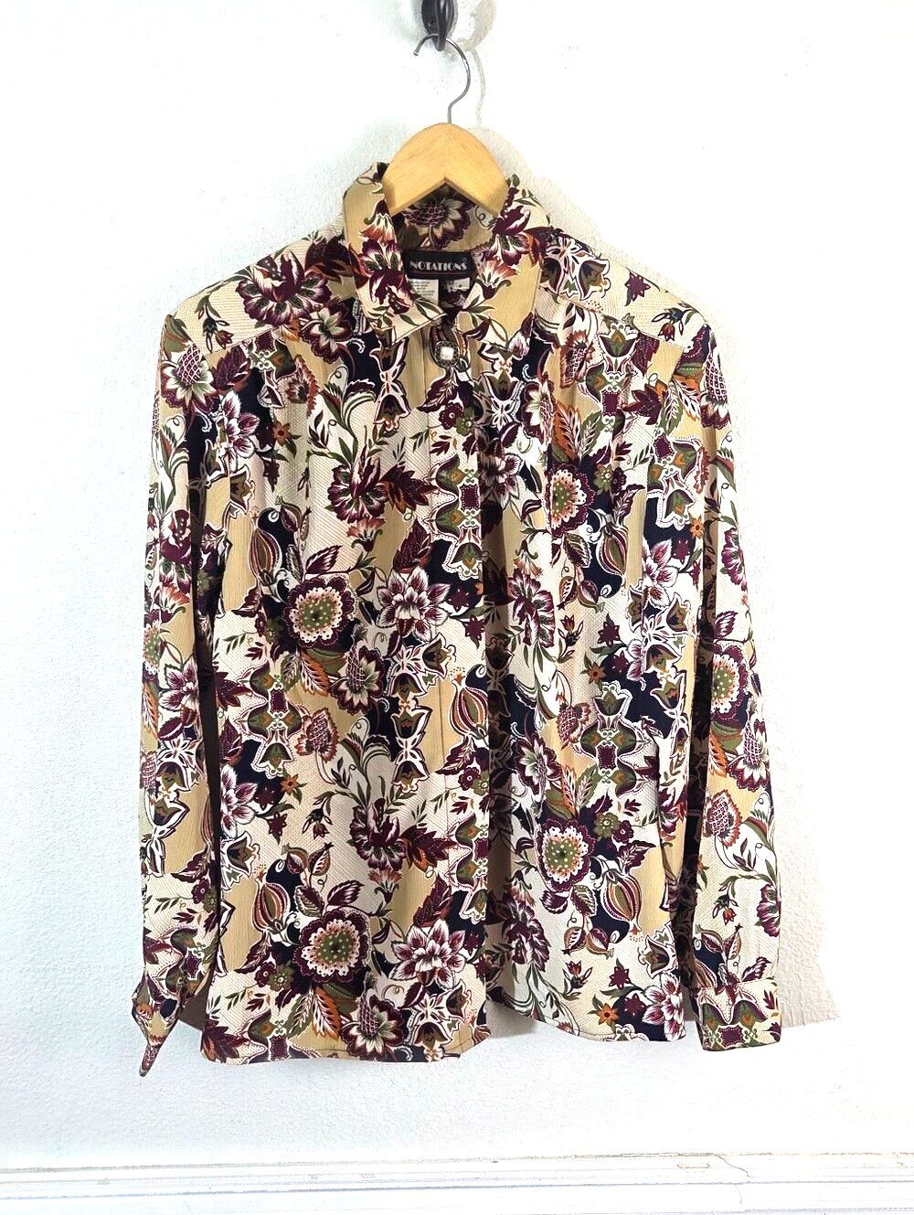 Vintage Notations Womens Sz 6 Floral Paisley Blouse Western Boho 80s 90s Button
